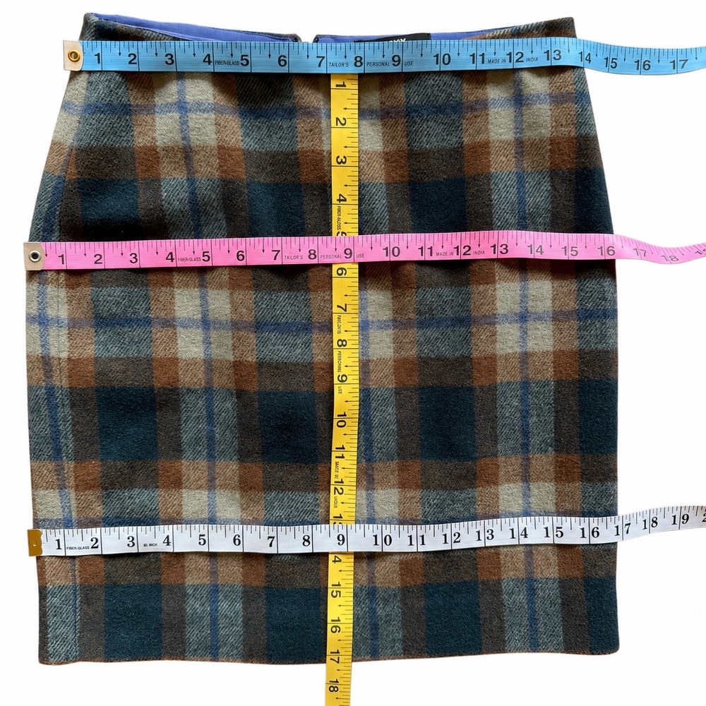 MEXX Metropolitan Wool Blend Plaid Mini Skirt Brown Blue Y2K Dark Academia Sz 2 - Picture 6 of 6